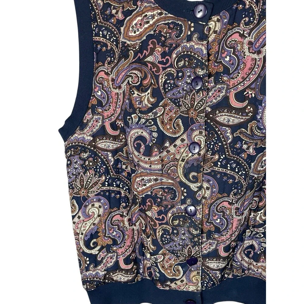 Vintage Women's Orvis 100% Silk Button Vest Paisley Quilted Medium Gorpcore - Picture 3 of 9